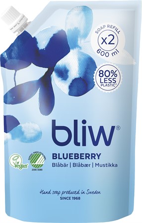 Bliw flytande tvål med doft av blåbär i refillförpackning