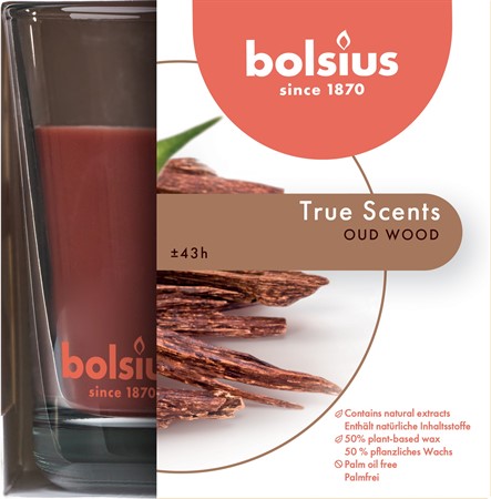 Bolsius Doftljus True Scents 9,5x9,5 cm Oud Wood 4x1-p
